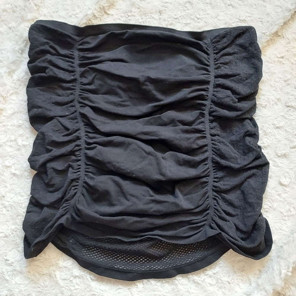 Black Ruched Strapless Top Mesh Back Built-in Bra Goth Festival Rocker Summer